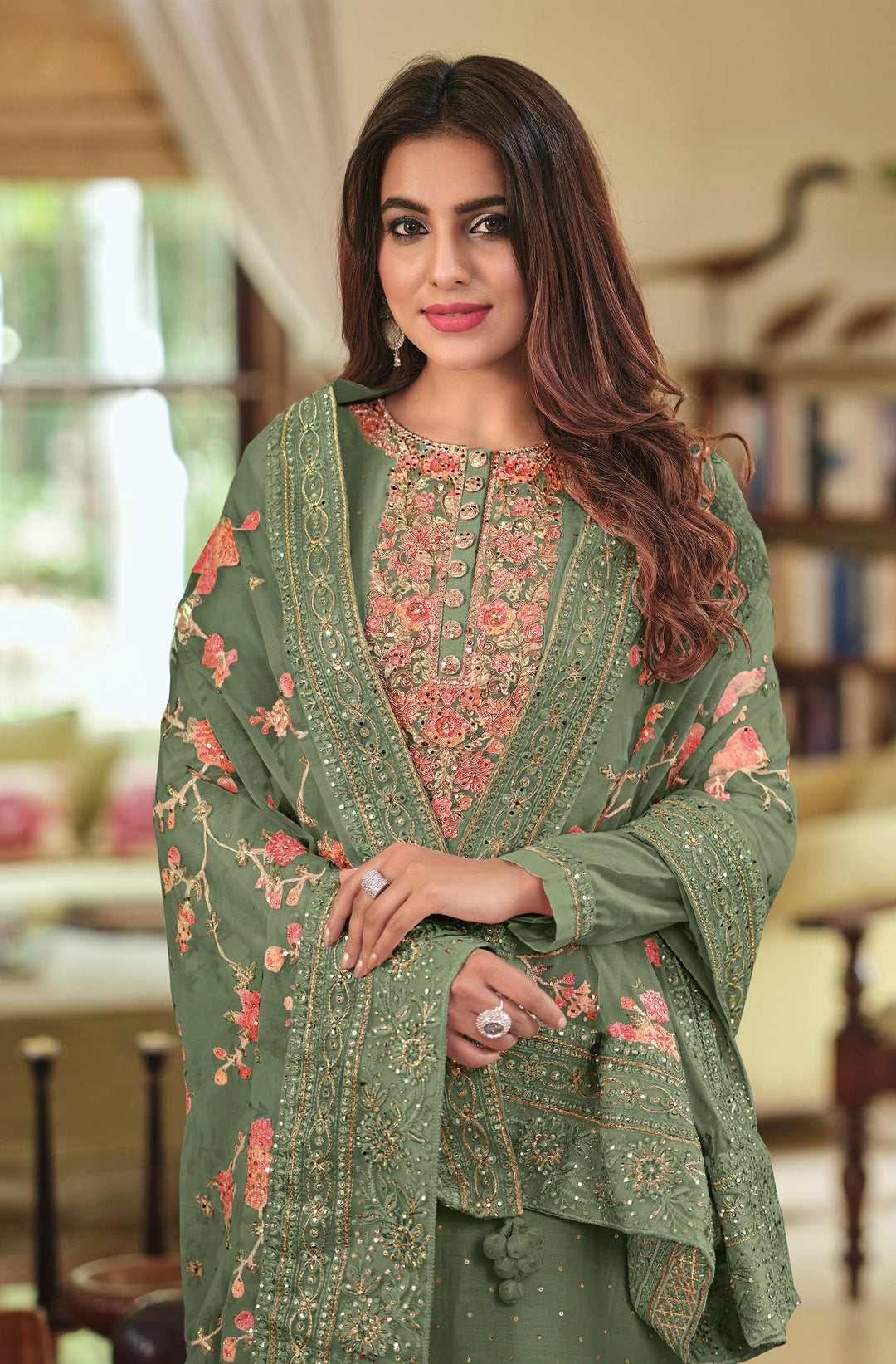 Readymade Enchanting Green Elegance Designer Salwar Kameez