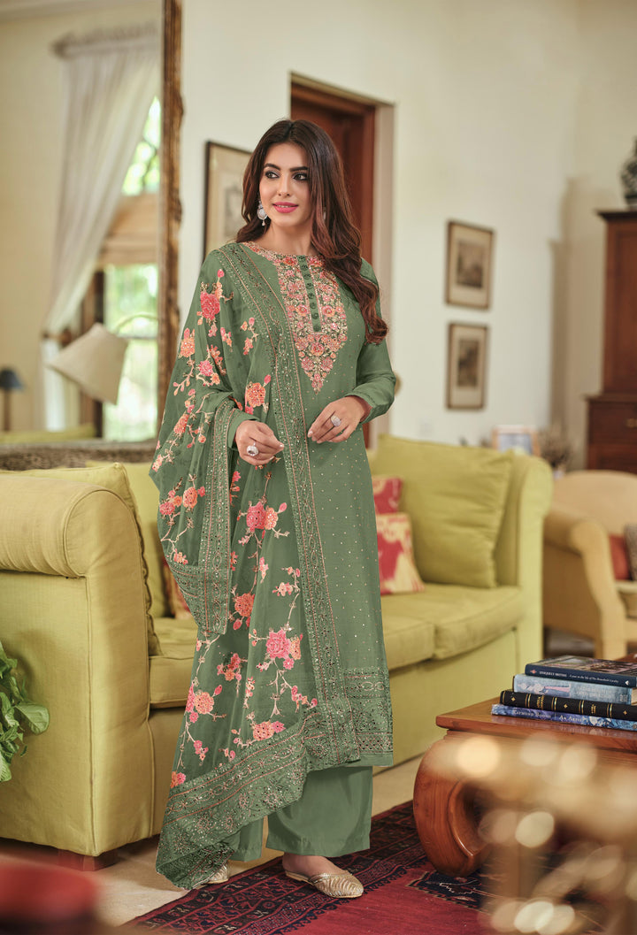 Readymade Enchanting Green Elegance Designer Salwar Kameez