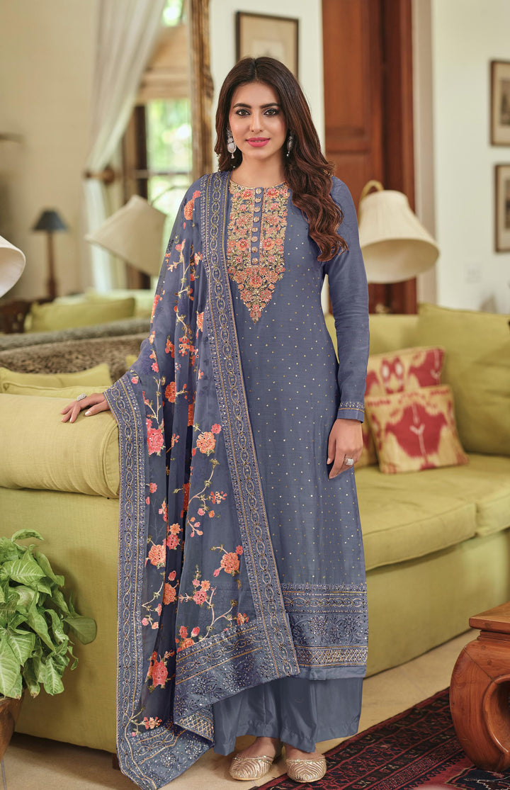 Readymade Timeless Elegance in Dark Grey Designer Salwar Kameez