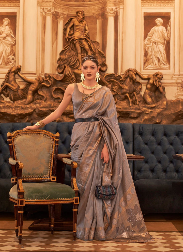 Exquisite Grey Banarasi Silk Sarees