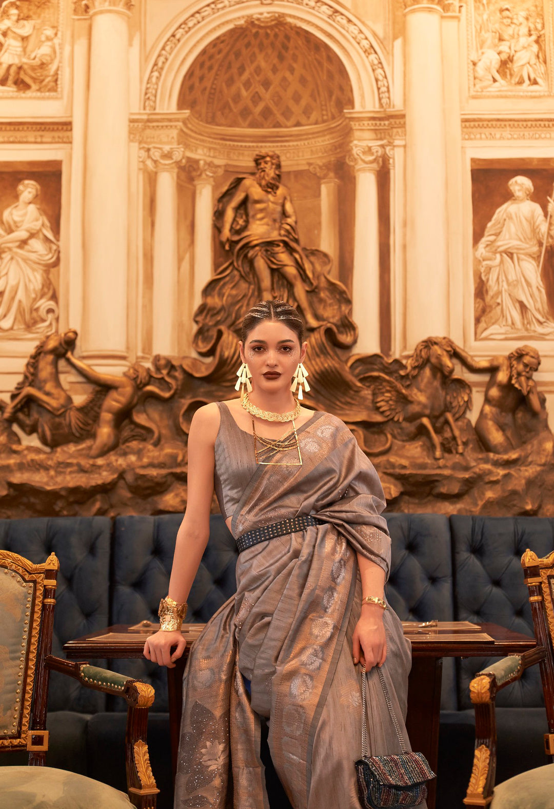 Exquisite Grey Banarasi Silk Sarees