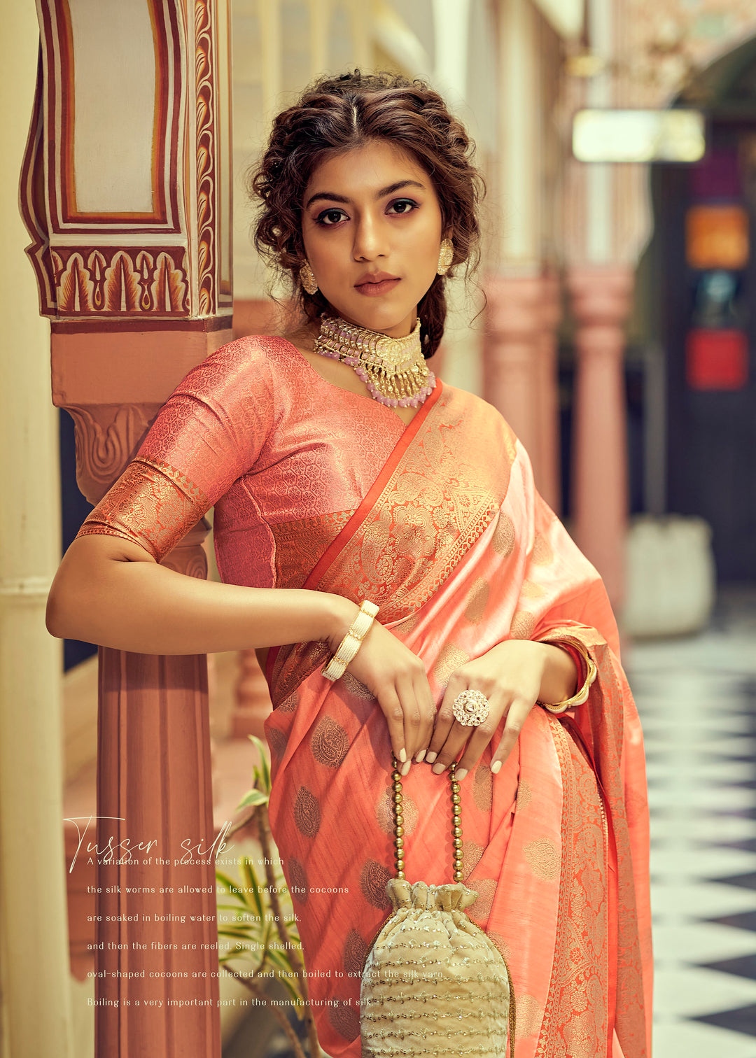 Stunning Orange Soft Tussar Saree
