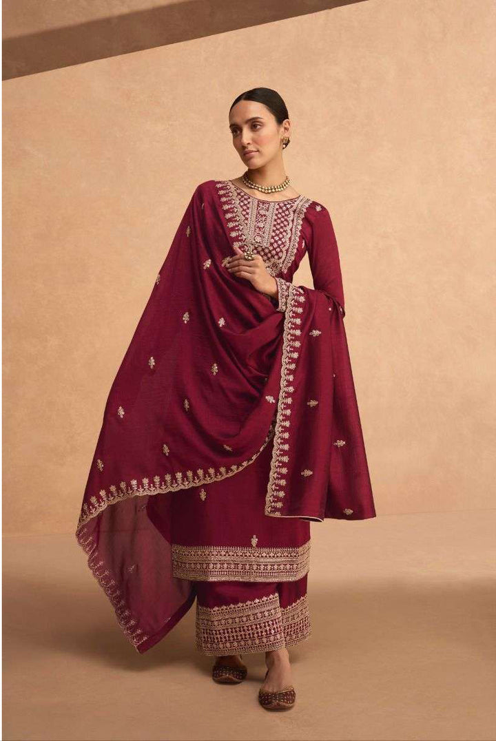 Maroon Palazzo Style Salwar Suit | Premium Silk