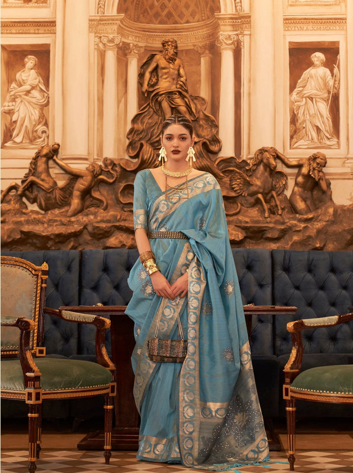Exquisite Sky Blue Banarasi Silk Saree