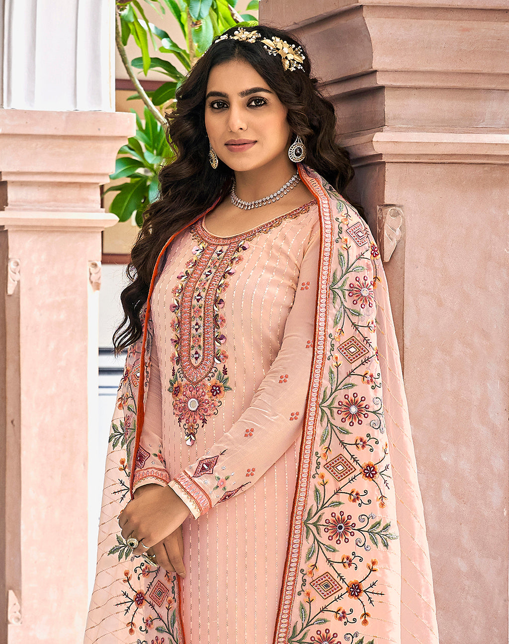 Readymade Peach Designer Salwar Kameez