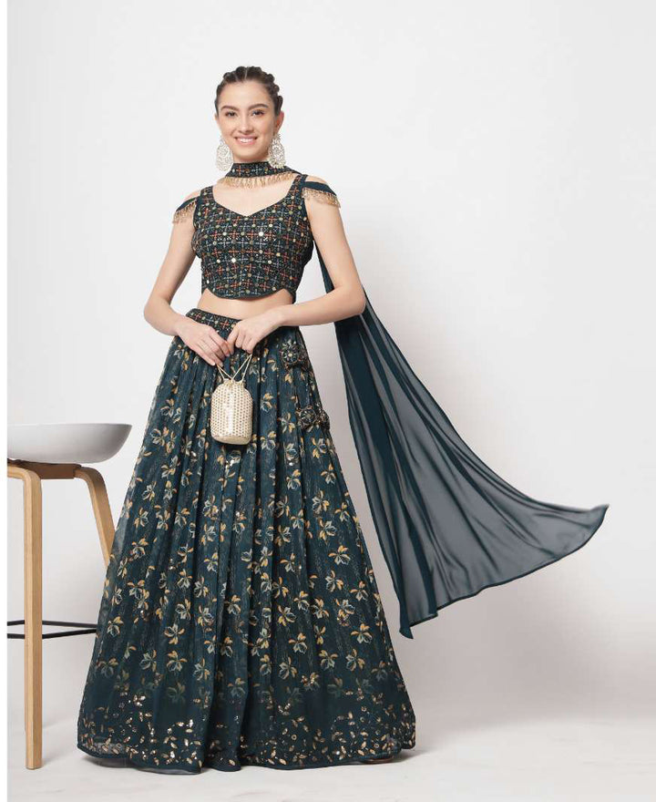 Glamorous Green Partywear Lehenga Choli