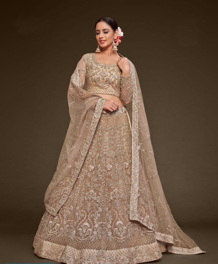 Stunning Elegant Beige Bridal Lehenga Choli
