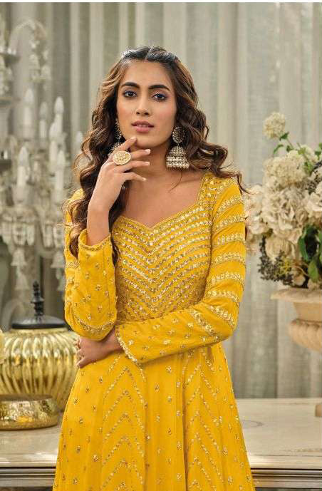 Yellow Engagement Wear Gown with Exquisite Embroidery