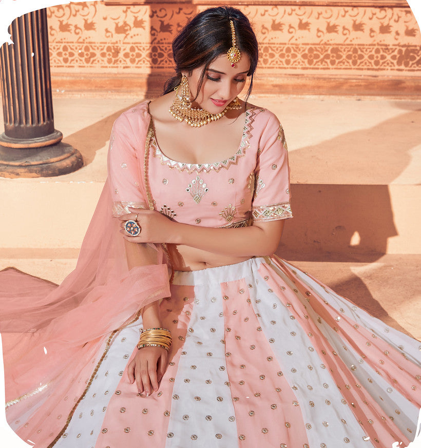 Light Peach Georgette Indian Partywear Lehnga Choli