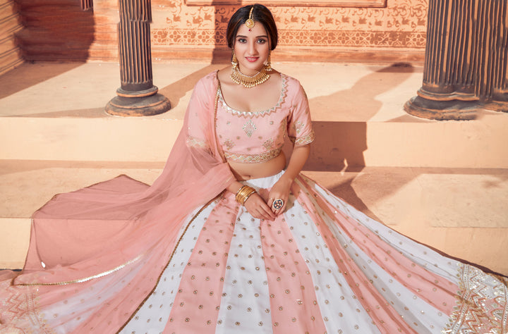 Light Peach Georgette Indian Partywear Lehnga Choli