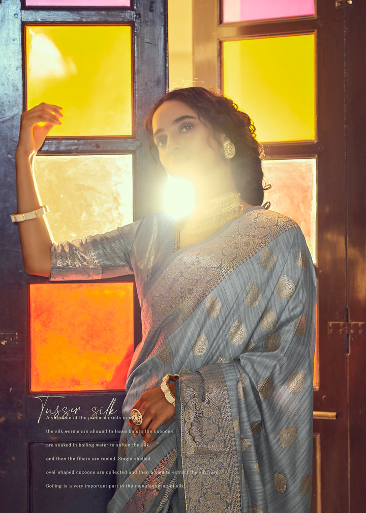 Stunning Blue Elegance Tussar saree