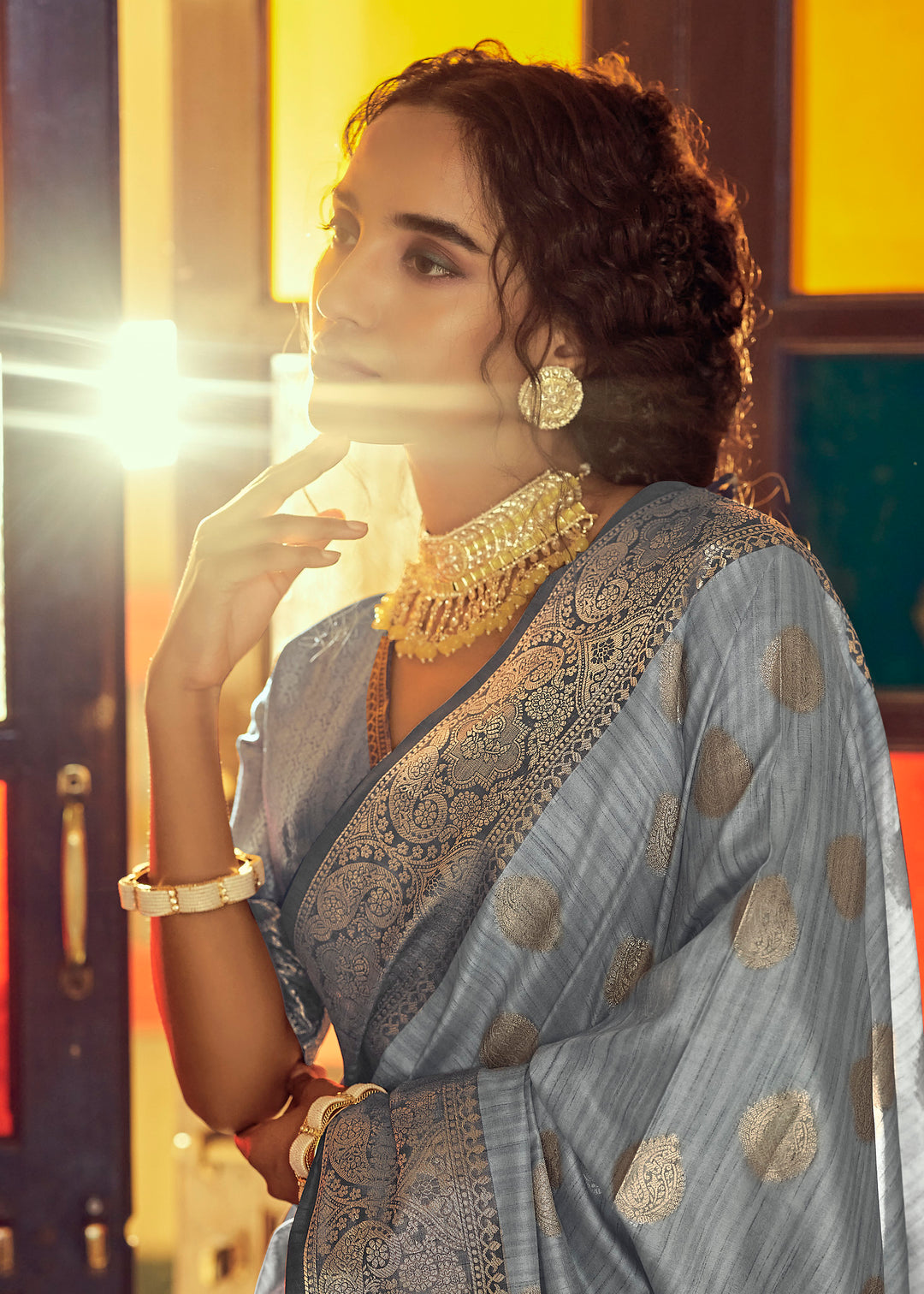 Stunning Blue Elegance Tussar saree