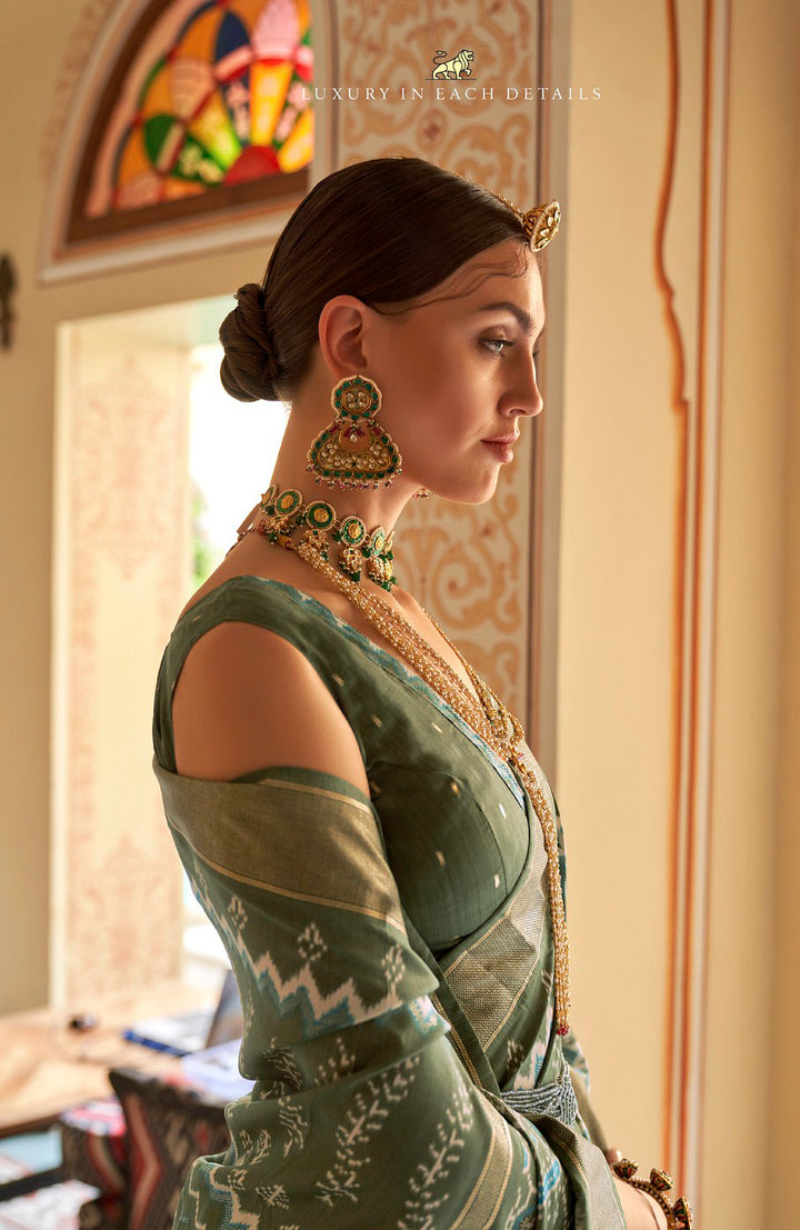 Dark Green Patola Silk Saree