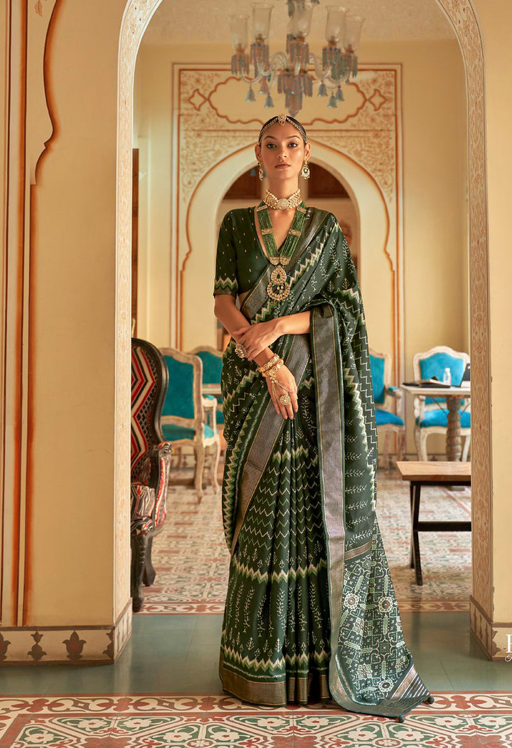 Dark Green Patola Silk Saree