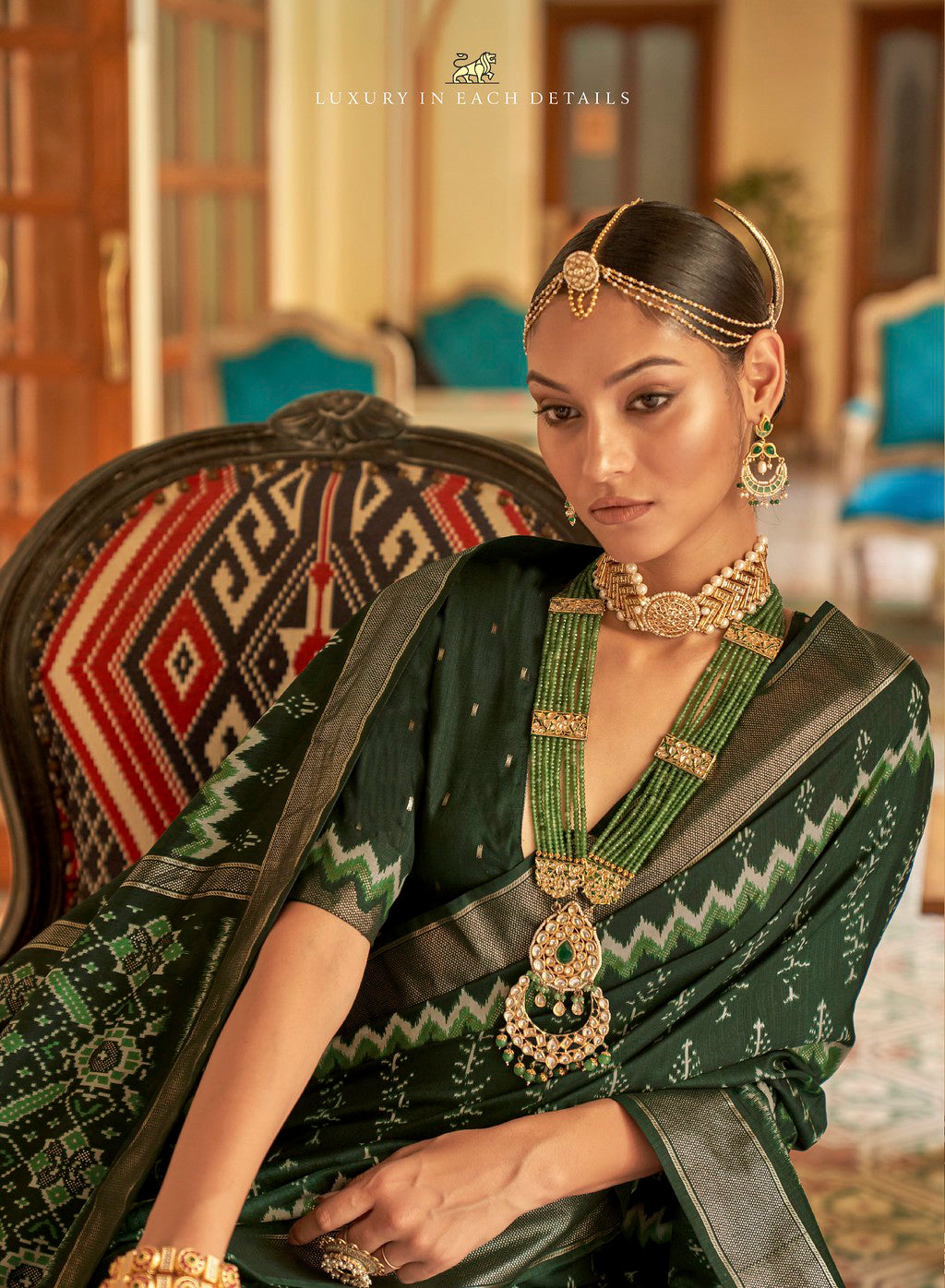 Dark Green Patola Silk Saree