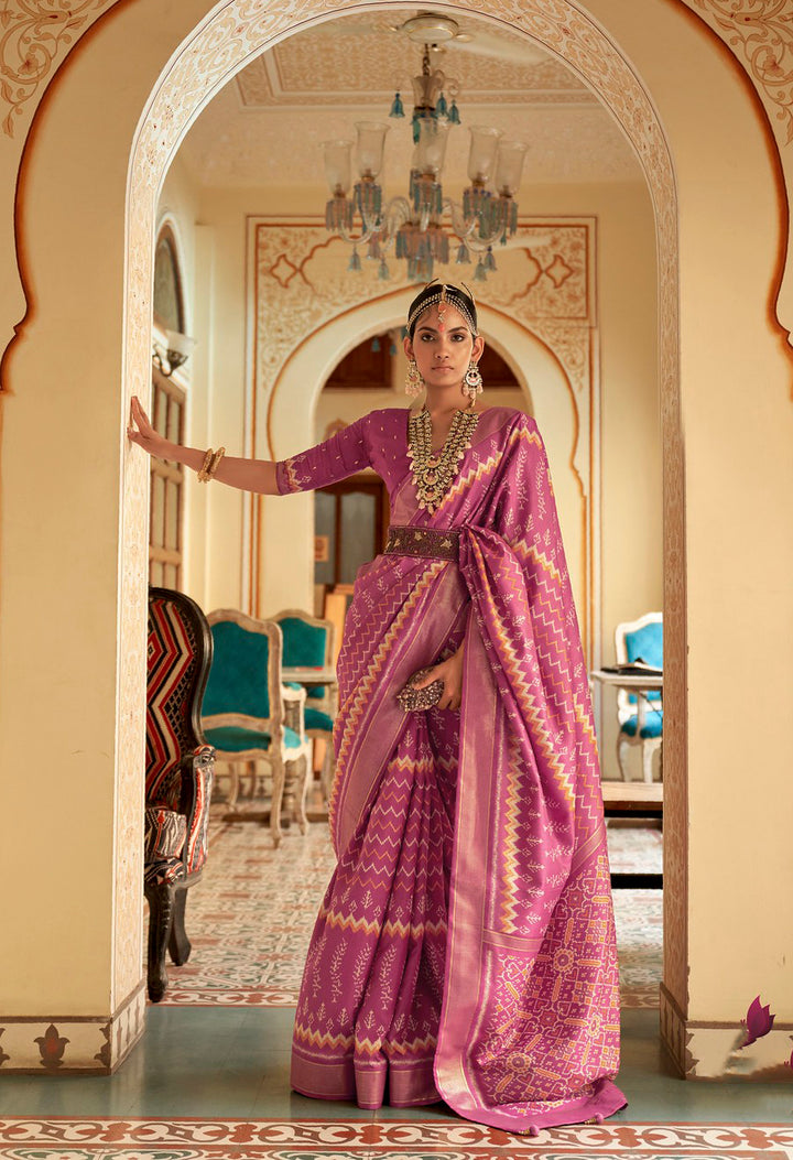 Elegant Light Pink Patola Silk Saree