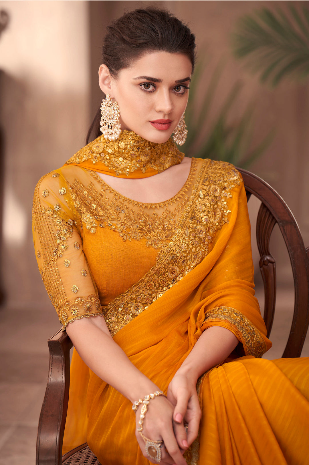 Shop Stunning Orange Saffron Silk Embroidery Saree