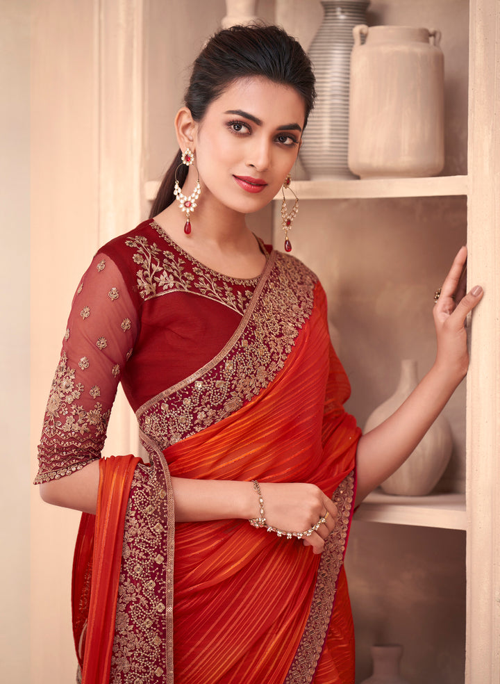 Shop Stunning Red Silk Embroidery Saree