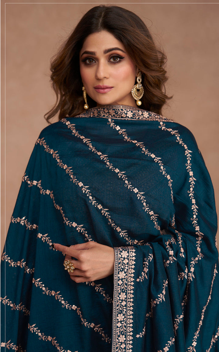 Exquisite Blue Premium Silk Anarkali Suits