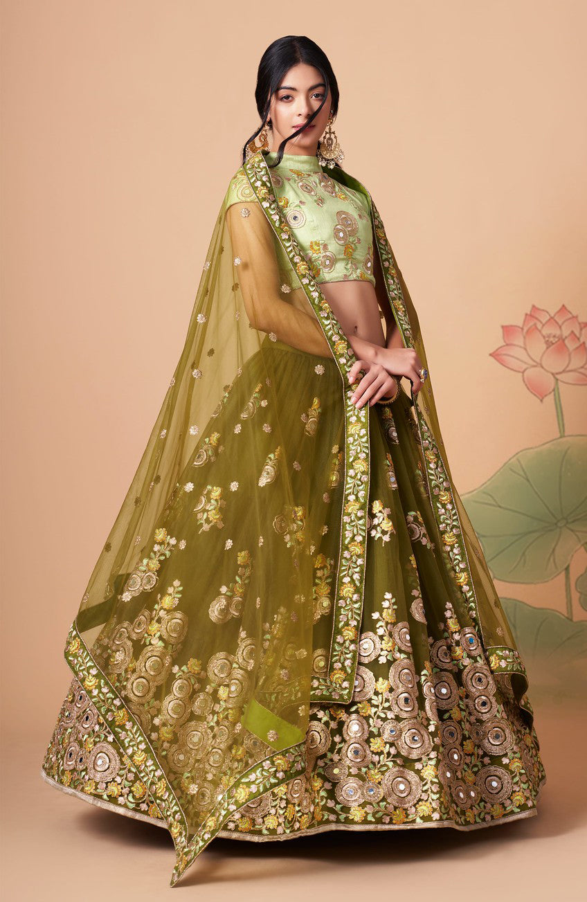 Mehndi Green Designer Lehenga Choli