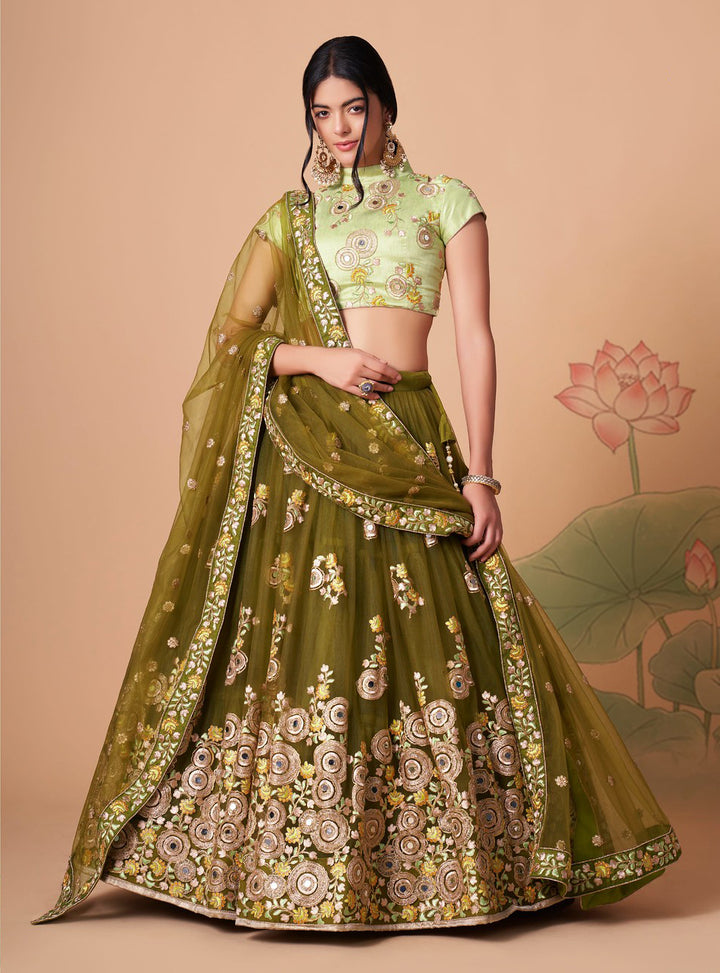 Mehndi Green Designer Lehenga Choli