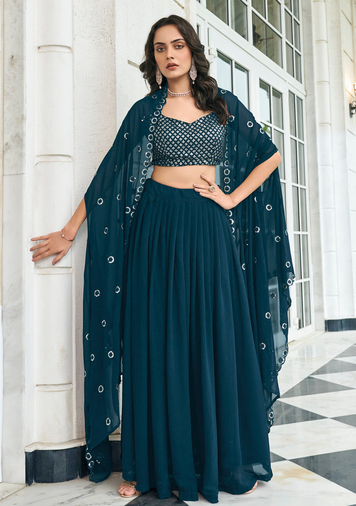 Elegant Jade Blue Georgette Festive Lehenga Choli