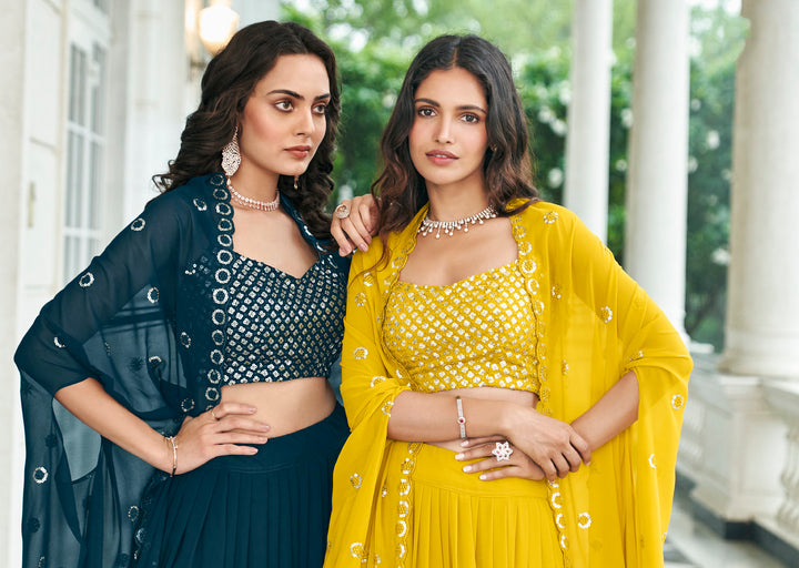 Elegant Jade Blue Georgette Festive Lehenga Choli