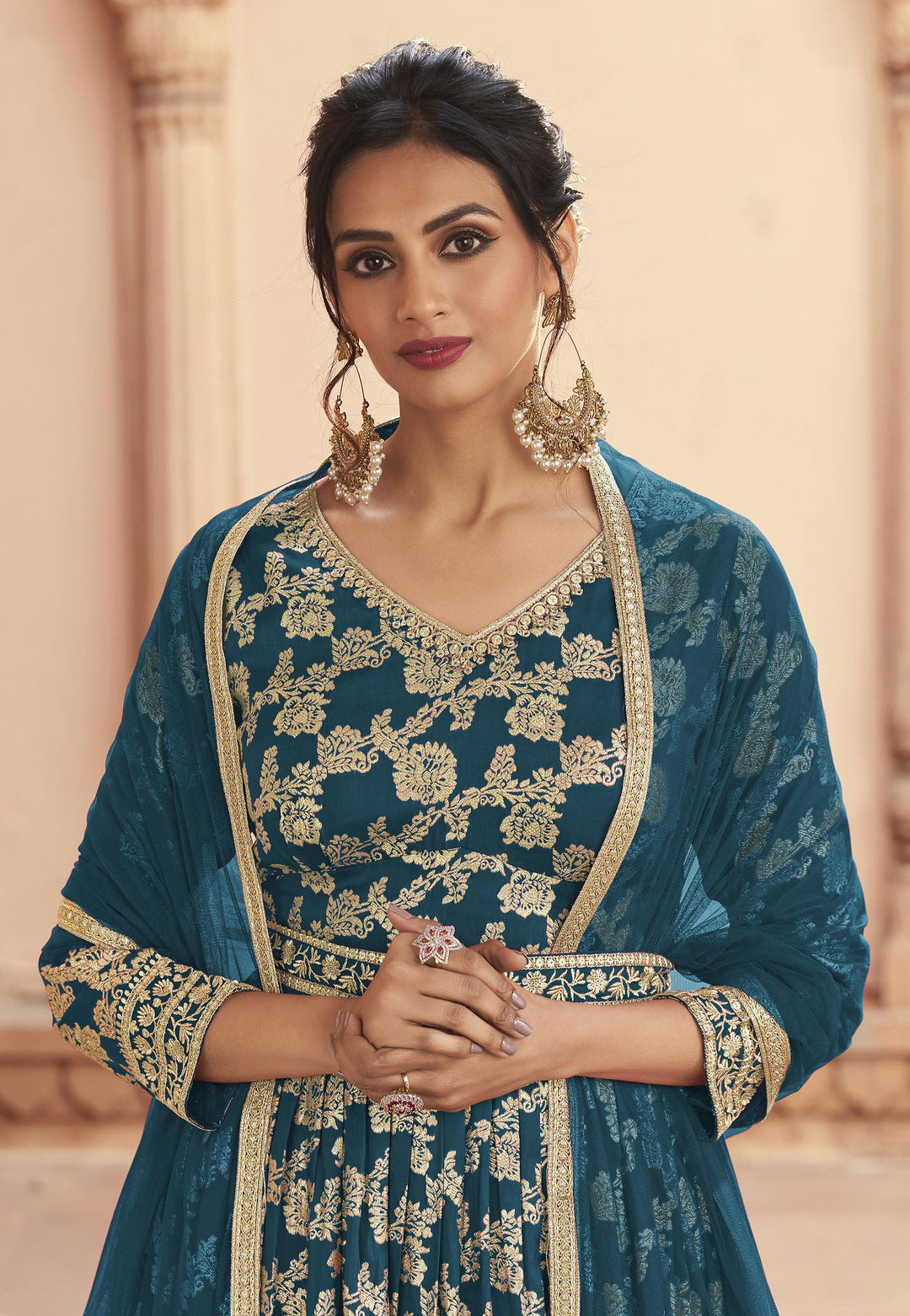 Blue Jacquard embroidered Anarkali Suit