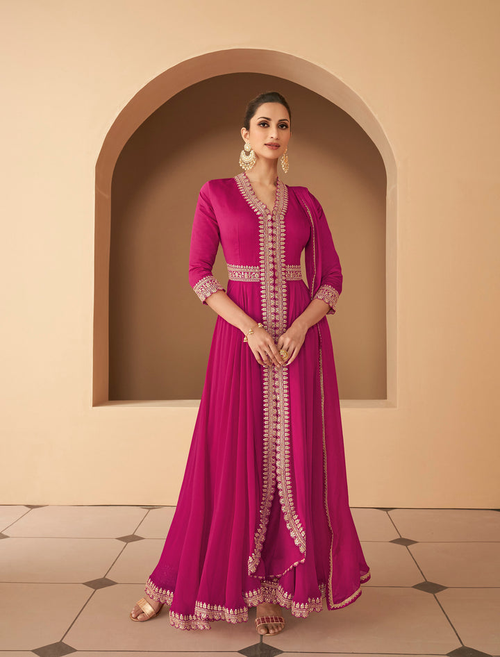 Pink Partywear Free Size Stitched Anarkali Suit