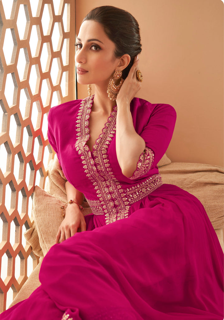 Pink Partywear Free Size Stitched Anarkali Suit
