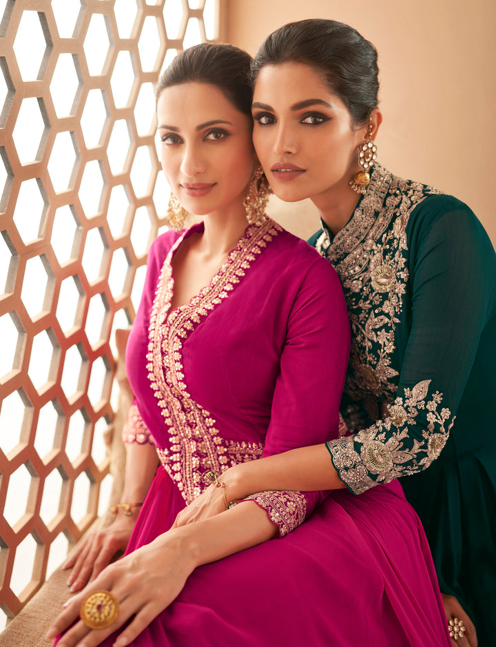 Pink Partywear Free Size Stitched Anarkali Suit