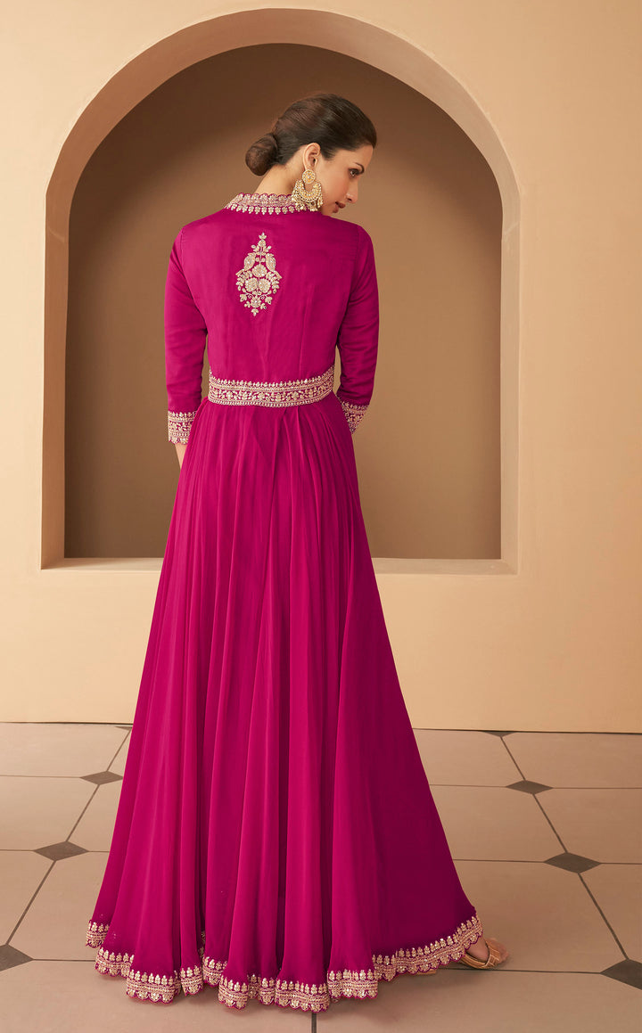 Pink Partywear Free Size Stitched Anarkali Suit