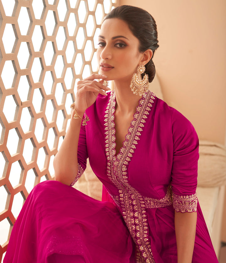 Pink Partywear Free Size Stitched Anarkali Suit