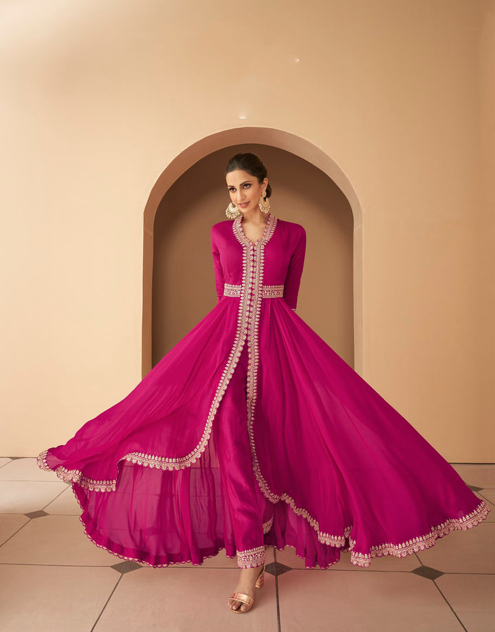 Pink Partywear Free Size Stitched Anarkali Suit