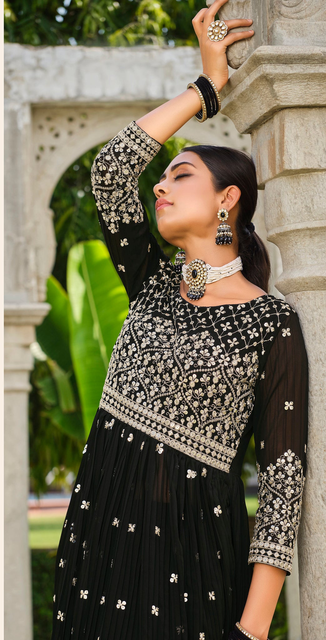 Black Bridalwear Stitched Palazzo Dress Salwar Suit