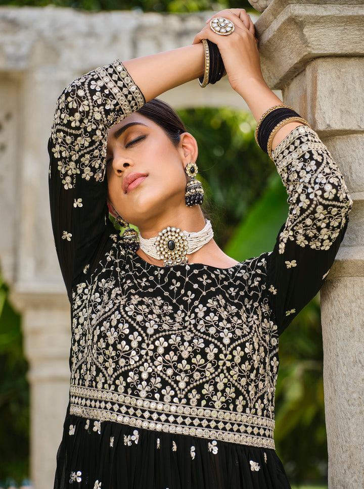 Black Bridalwear Stitched Palazzo Dress Salwar Suit