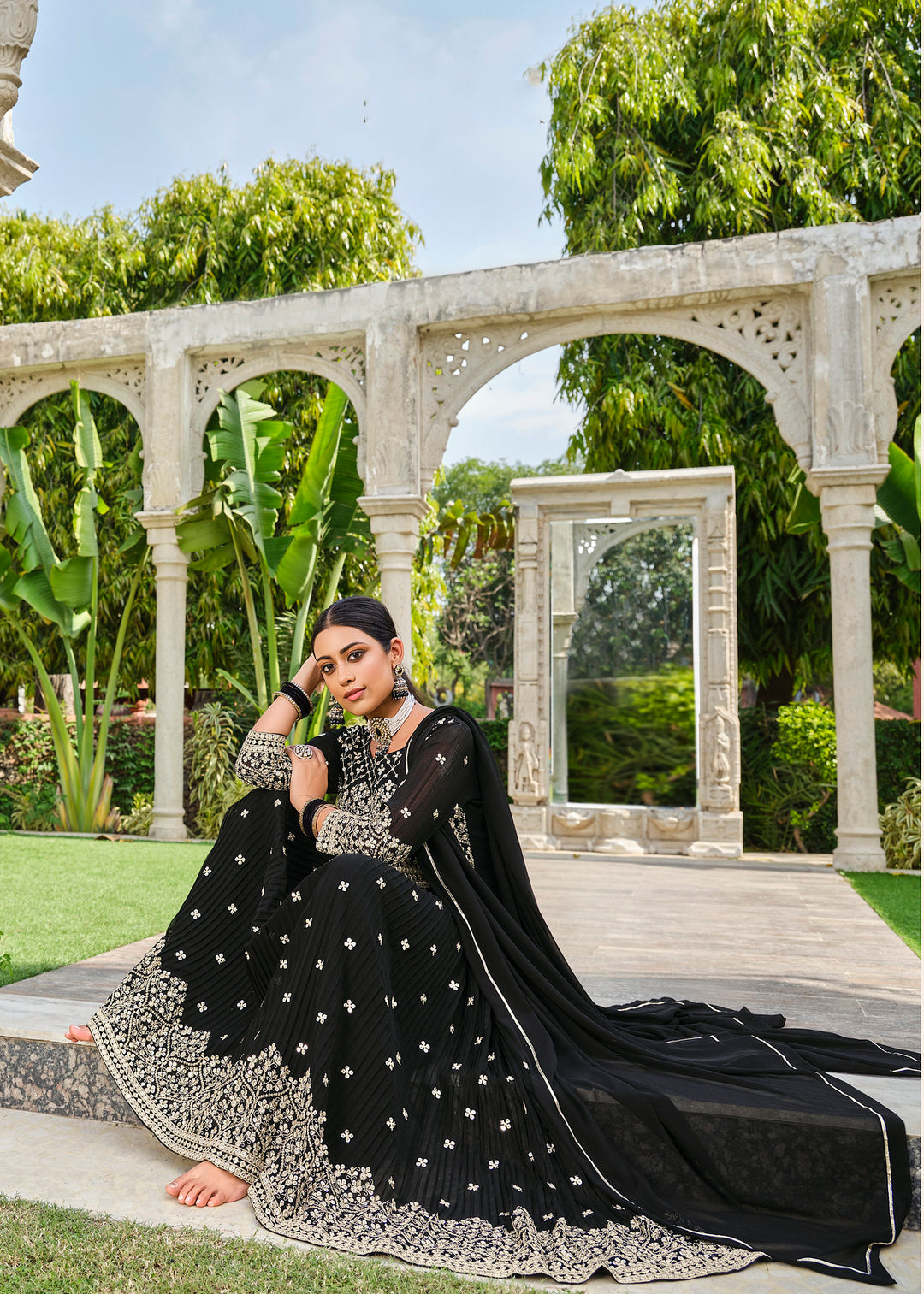 Black Bridalwear Stitched Palazzo Dress Salwar Suit