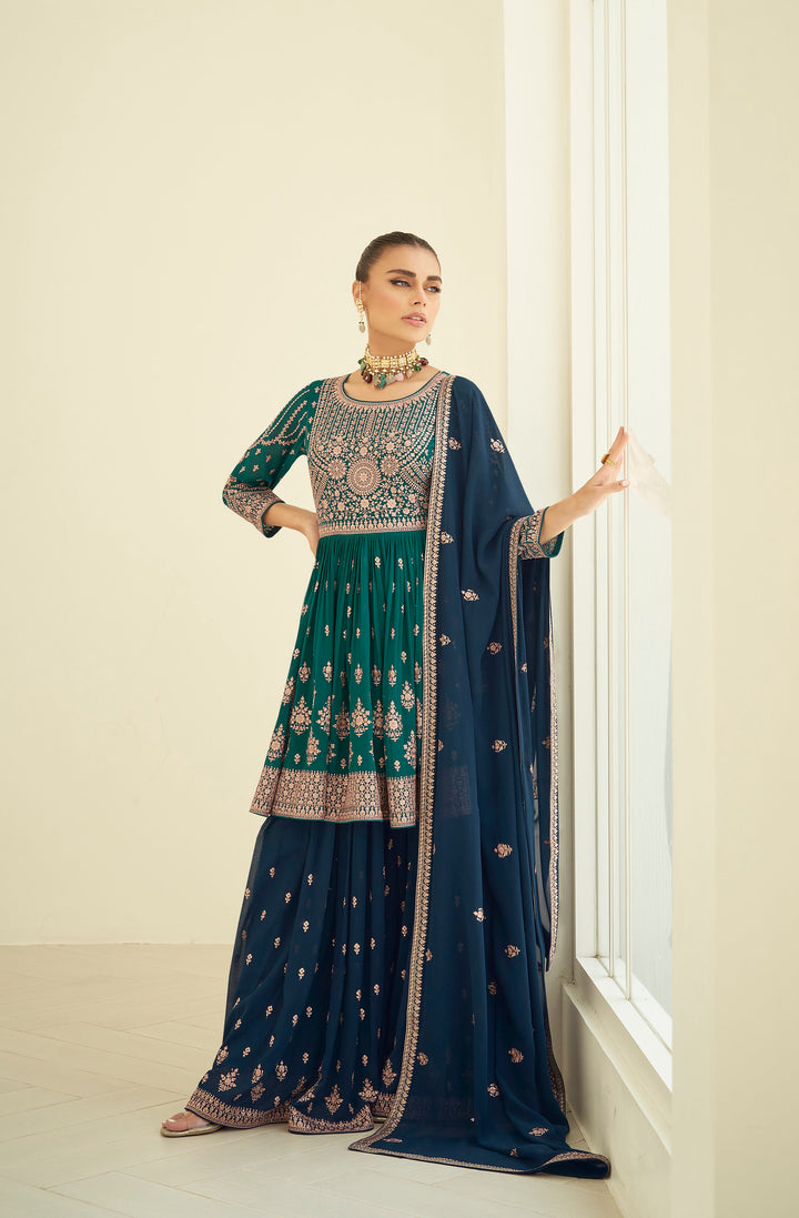 Green Designer Stitched Palazzo Salwar Suit