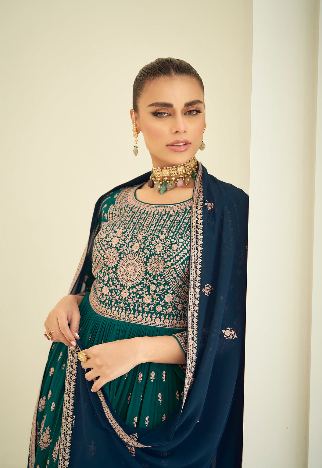 Green Designer Stitched Palazzo Salwar Suit