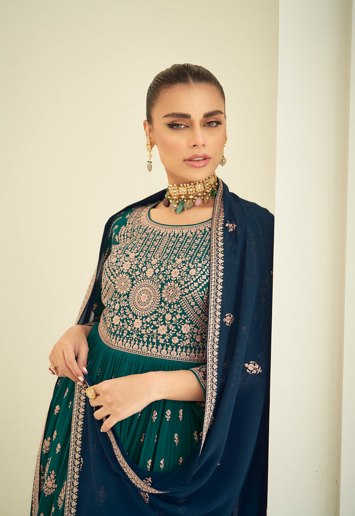 Green Designer Stitched Palazzo Salwar Suit