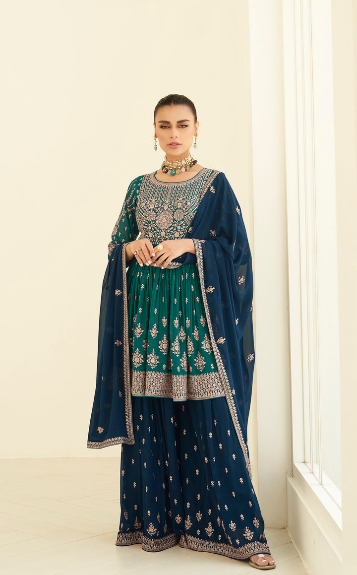 Green Designer Stitched Palazzo Salwar Suit