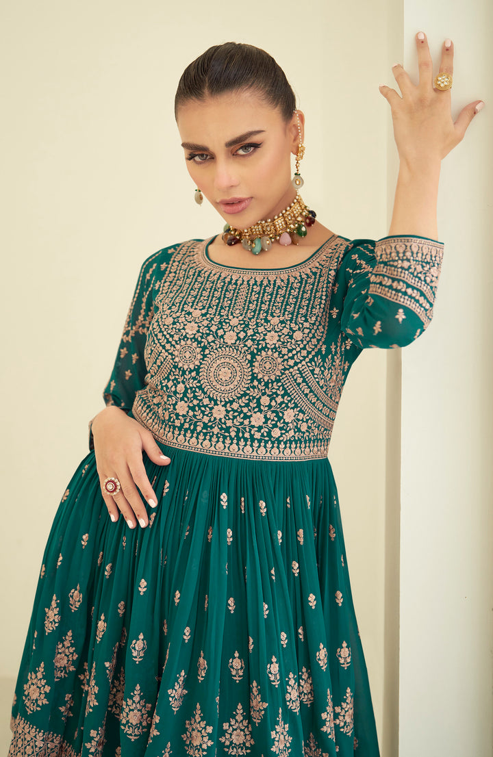 Green Designer Stitched Palazzo Salwar Suit