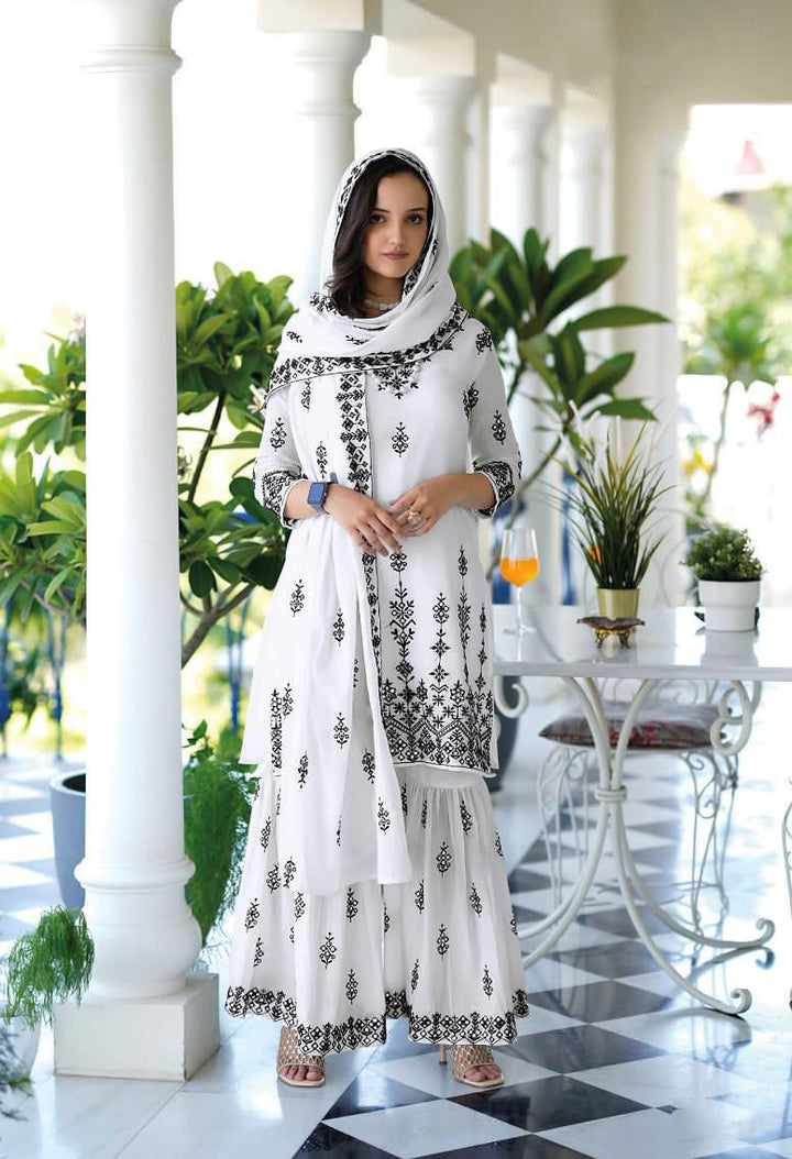 Designer White Readymade Peplum Palazzo Suit