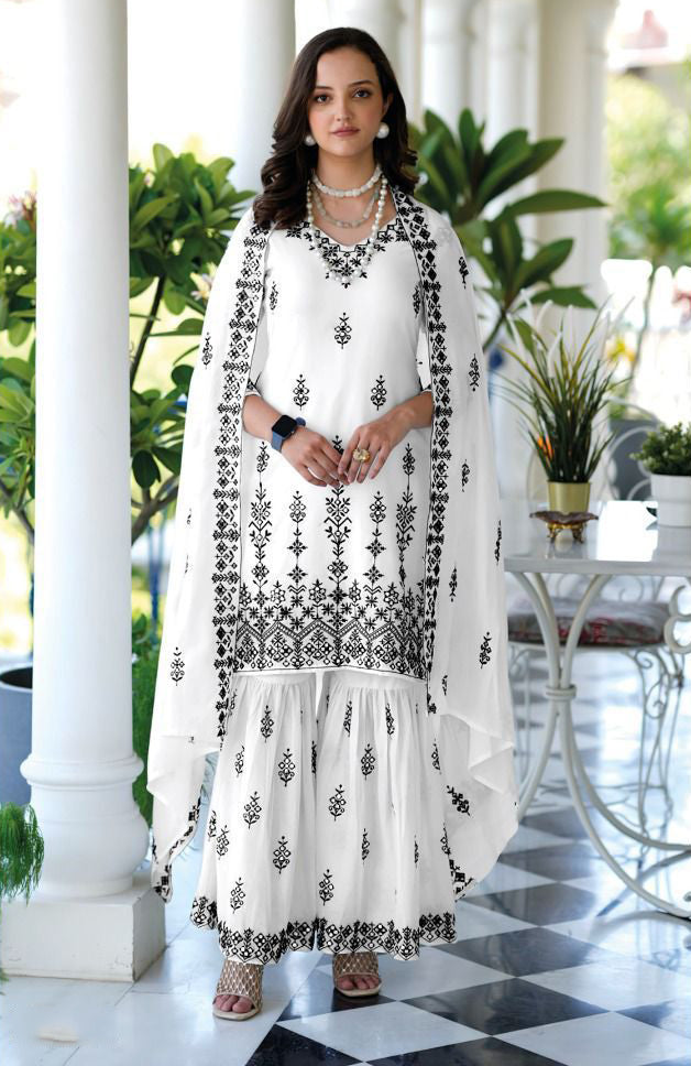 Designer White Readymade Peplum Palazzo Suit