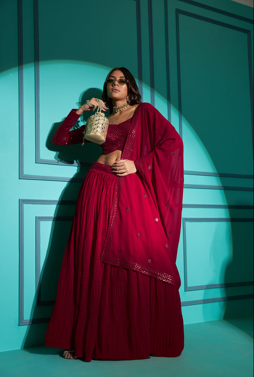 Pink Georgette Designer Party Wear Lehenga Choli