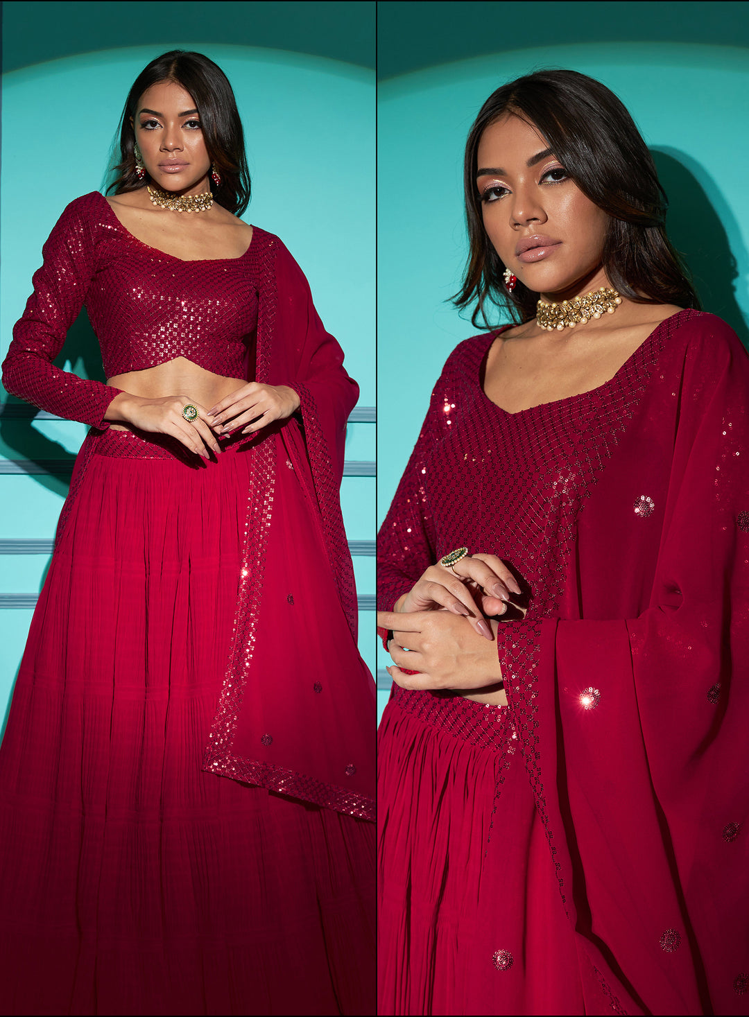 Pink Georgette Designer Party Wear Lehenga Choli