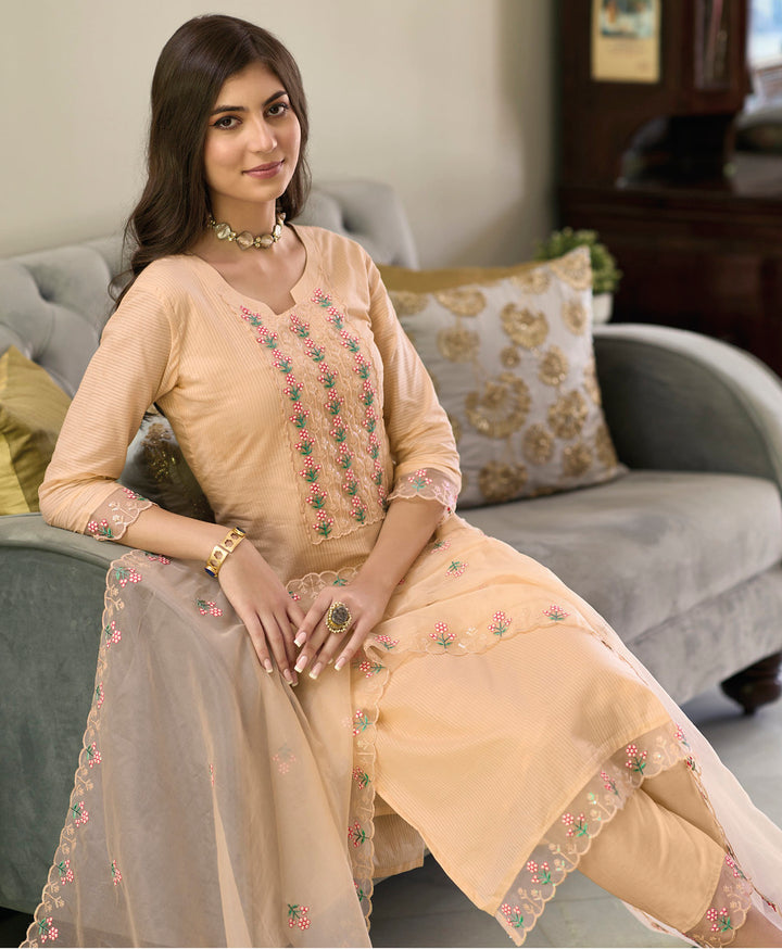 Readymade Peach Perfection: Designer Indian Salwar Kameez
