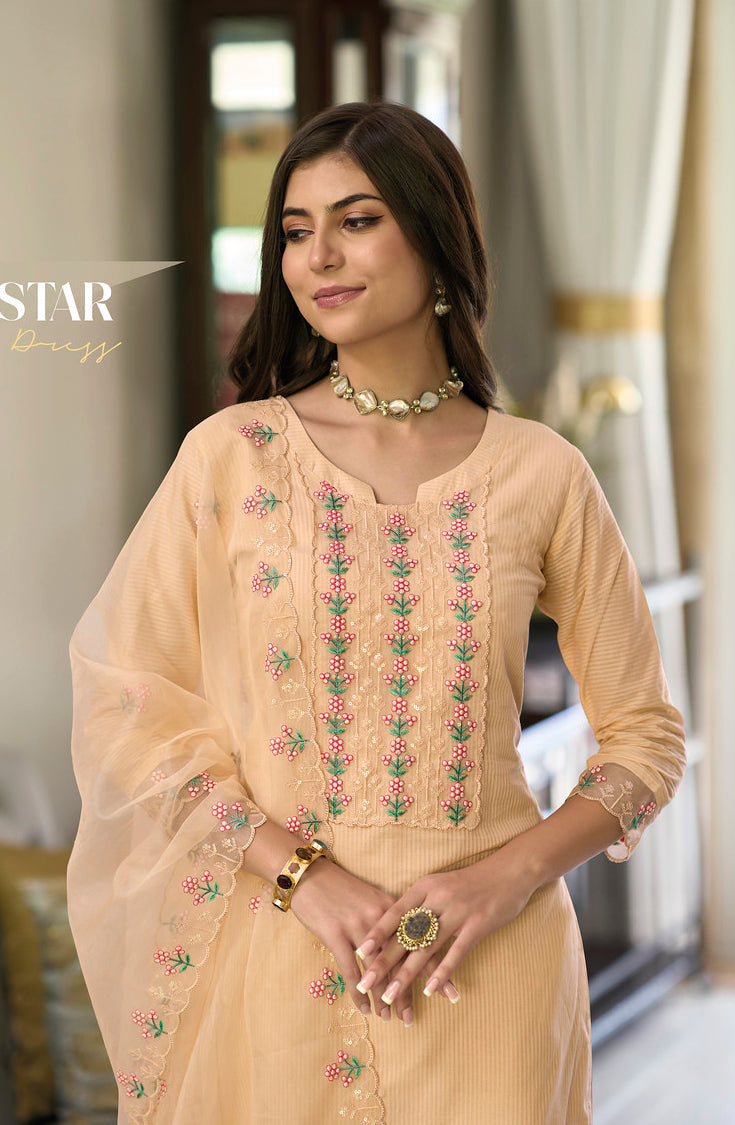 Readymade Peach Perfection: Designer Indian Salwar Kameez