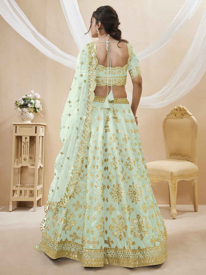 Enchanting Pista Green Silk Lehenga Choli