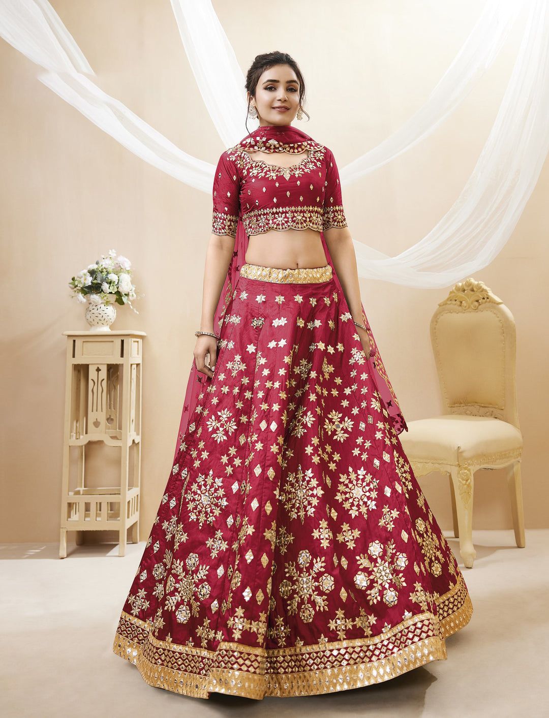 Stunning Maroon Red Silk Lehenga Choli